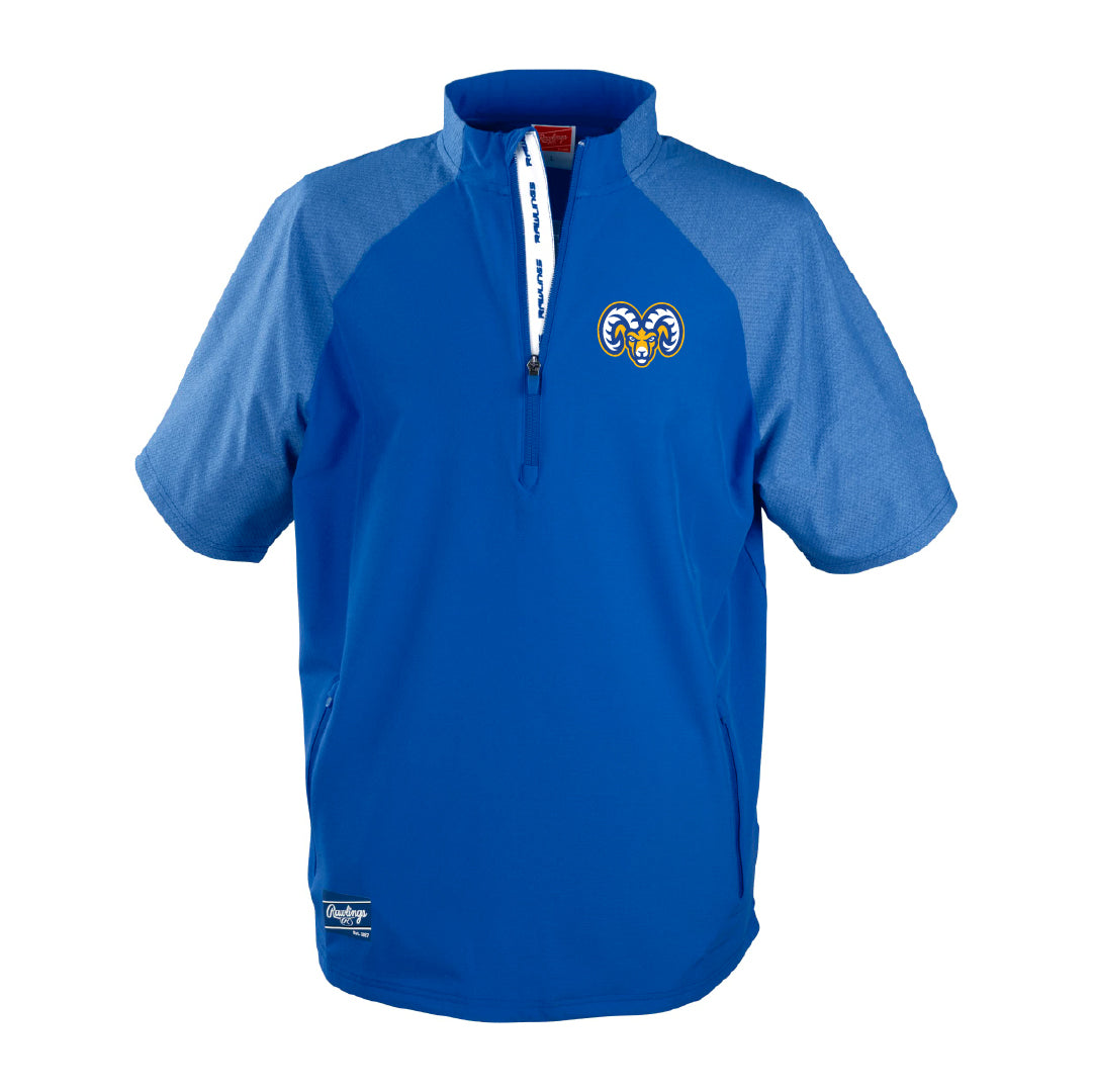 Rawlings ColorSync Short Sleeve Cage Jacket (Blue w/ Bighorn Logo)